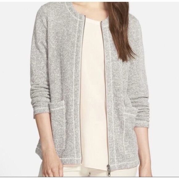 Eileen Fisher Zip Up Jacket - Size Large - Gray/Ivory - Picture 1 of 11